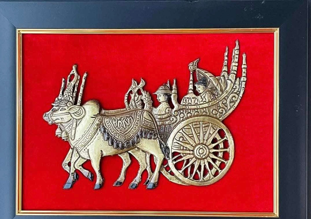 မြန်မာ့ရိုးရာ ကြေးပန်းချီ (လှည်းယာဉ်) 18” x 13”