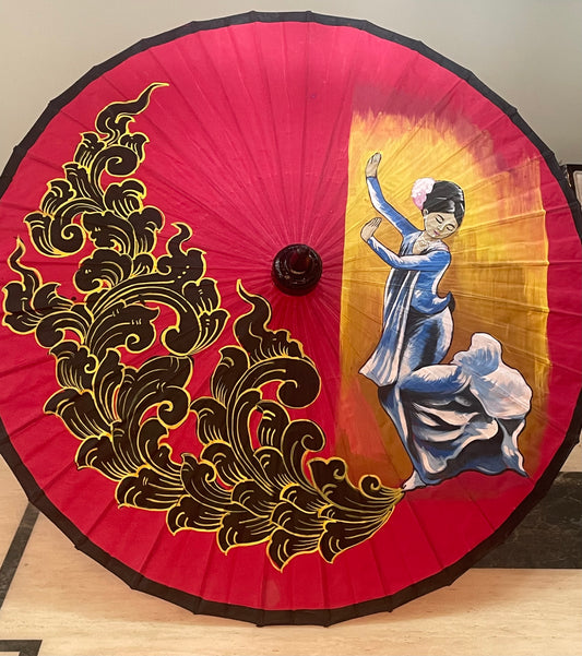🖤မြန်မာ့ရိုးရာ ပုသိမ်ထီး(15”ပန်းချီအနုစိတ်ထီး အကြီး)🩷