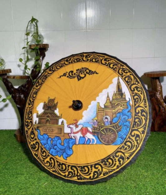 🖤မြန်မာ့ရိုးရာ ပုသိမ်ထီး(15”ပန်းချီအနုစိတ်ထီး အကြီး)🧡