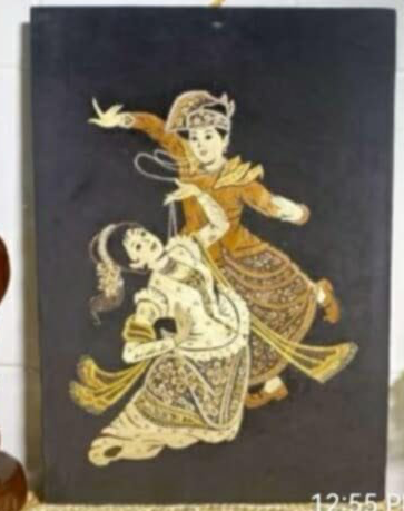 မြန်မာ့ရိုးရာကောက်ရိုးပန်းချီ (မင်းသားမင်းသမီး) 11” x 15”