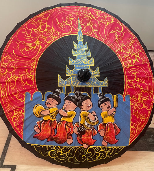 🖤မြန်မာ့ရိုးရာ ပုသိမ်ထီး(15”ပန်းချီအနုစိတ်ထီး အကြီး)❤️