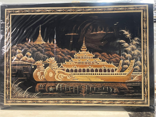 မြန်မာ့ရိုးရာကောက်ရိုးပန်းချီ ( ကရဝိတ် )11”x 15”